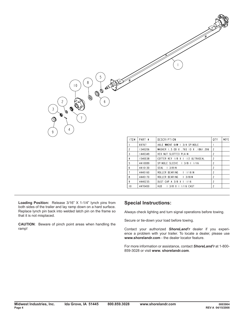 Special instructions | ShoreLand'r PS5X14 User Manual | Page 4 / 4