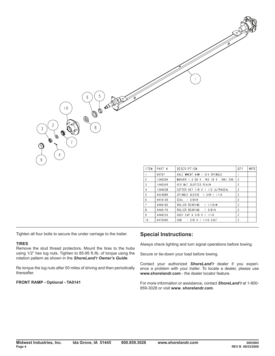 Special instructions | ShoreLand'r PS6X12 V.1 User Manual | Page 4 / 6