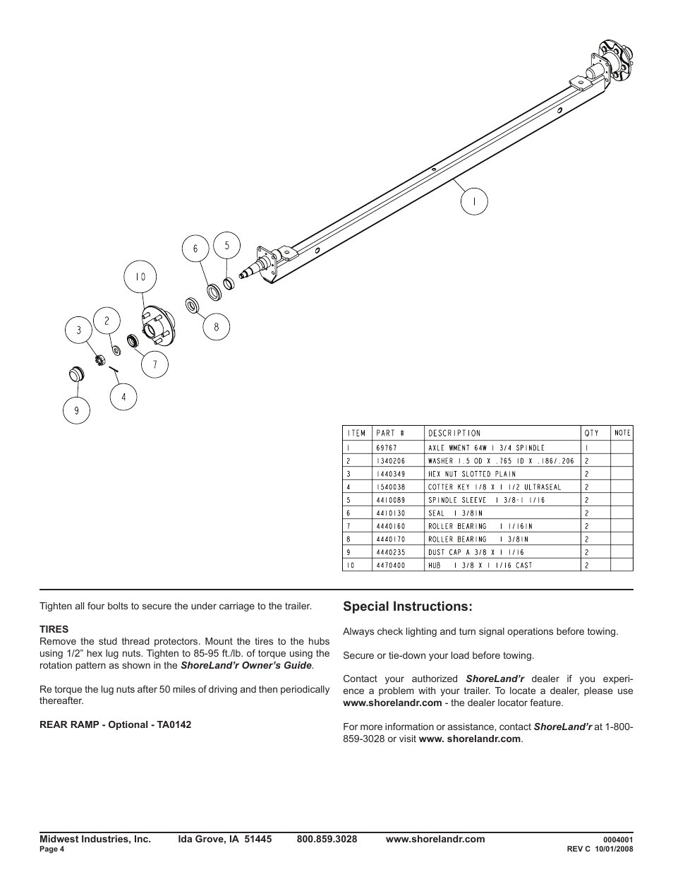 Special instructions | ShoreLand'r PS6X12SR V.1 User Manual | Page 4 / 6