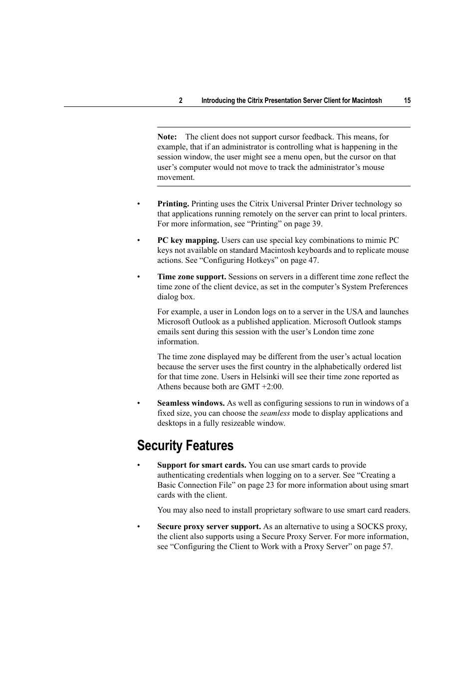 Security features | Citrix Systems Citrix Presentation Client for Macintosh 10 User Manual | Page 15 / 68