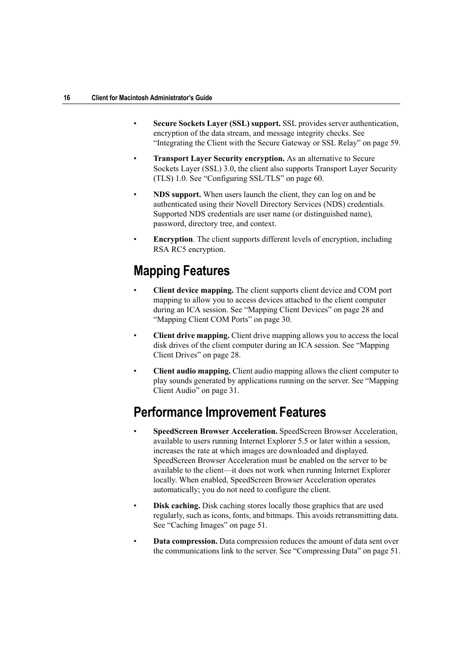 Mapping features, Performance improvement features, Mapping features performance improvement features | Citrix Systems Citrix Presentation Client for Macintosh 10 User Manual | Page 16 / 68