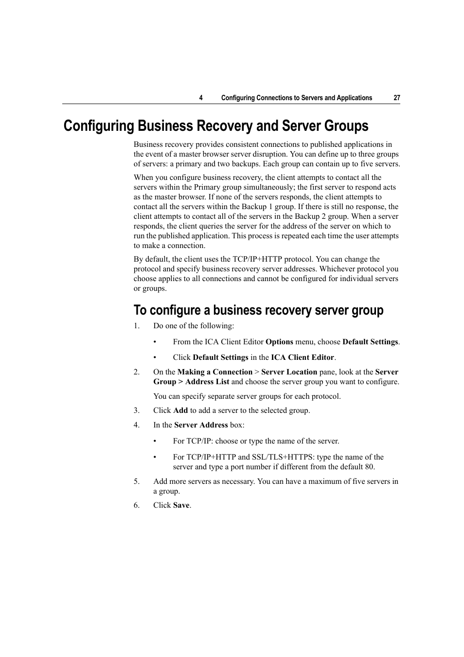 Configuring business recovery and server groups, To configure a business recovery server group | Citrix Systems Citrix Presentation Client for Macintosh 10 User Manual | Page 27 / 68