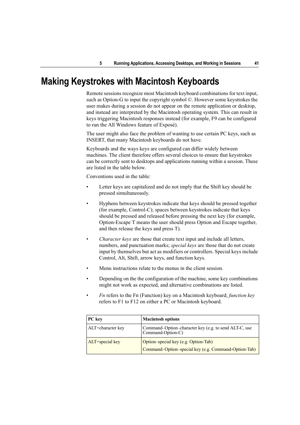 Making keystrokes with macintosh keyboards | Citrix Systems Citrix Presentation Client for Macintosh 10 User Manual | Page 41 / 68