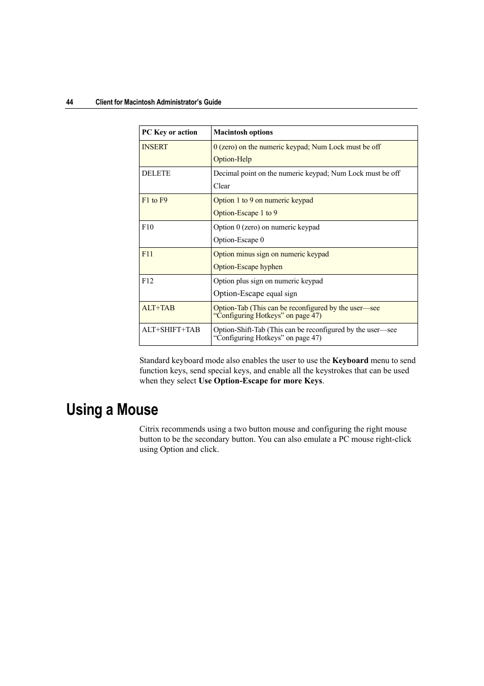 Using a mouse | Citrix Systems Citrix Presentation Client for Macintosh 10 User Manual | Page 44 / 68