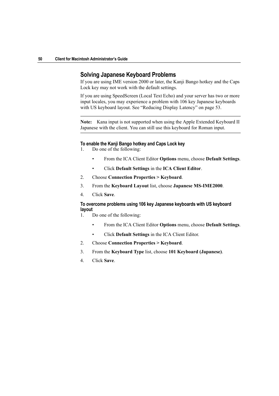 Solving japanese keyboard problems | Citrix Systems Citrix Presentation Client for Macintosh 10 User Manual | Page 50 / 68