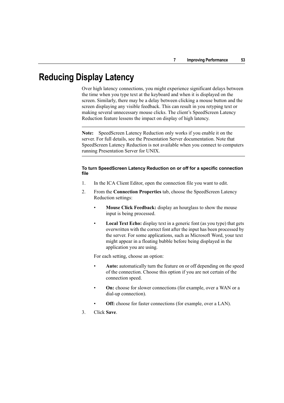 Reducing display latency | Citrix Systems Citrix Presentation Client for Macintosh 10 User Manual | Page 53 / 68