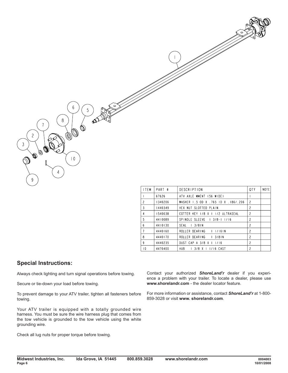 Special instructions | ShoreLand'r PS8X14 User Manual | Page 6 / 6