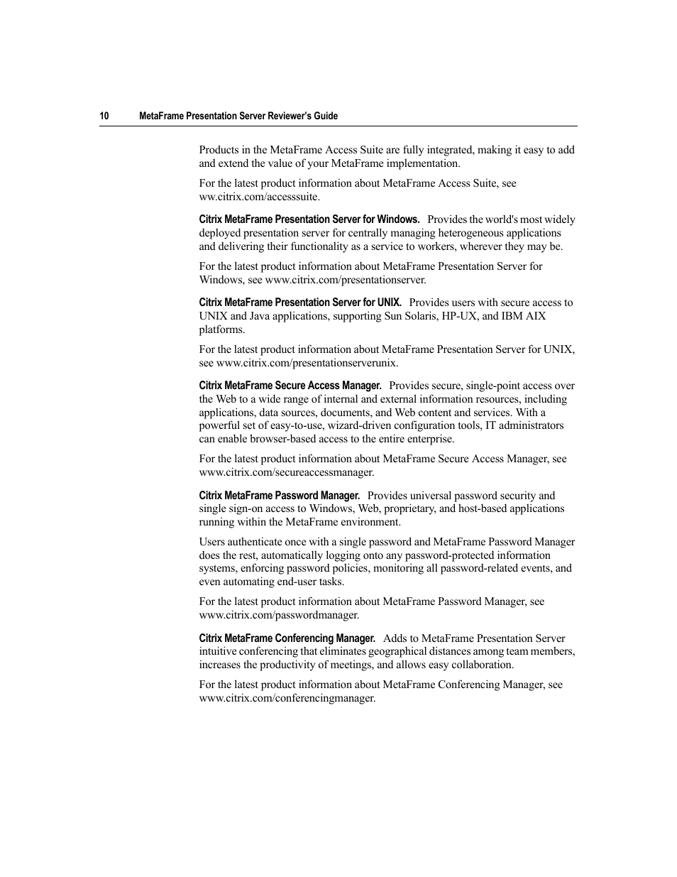Citrix Systems MetaFrame Presentation Server User Manual | Page 10 / 97