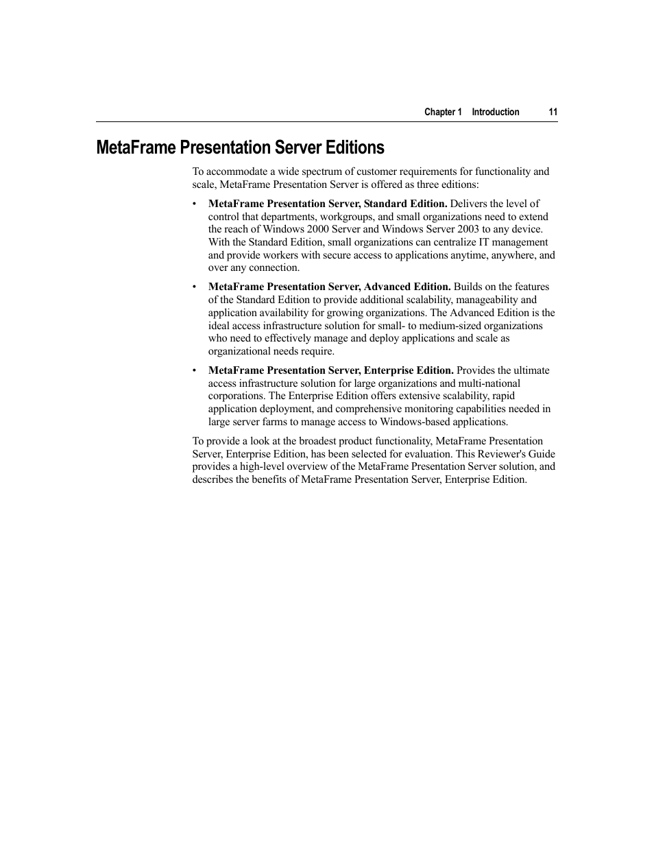 Metaframe presentation server editions | Citrix Systems MetaFrame Presentation Server User Manual | Page 11 / 97