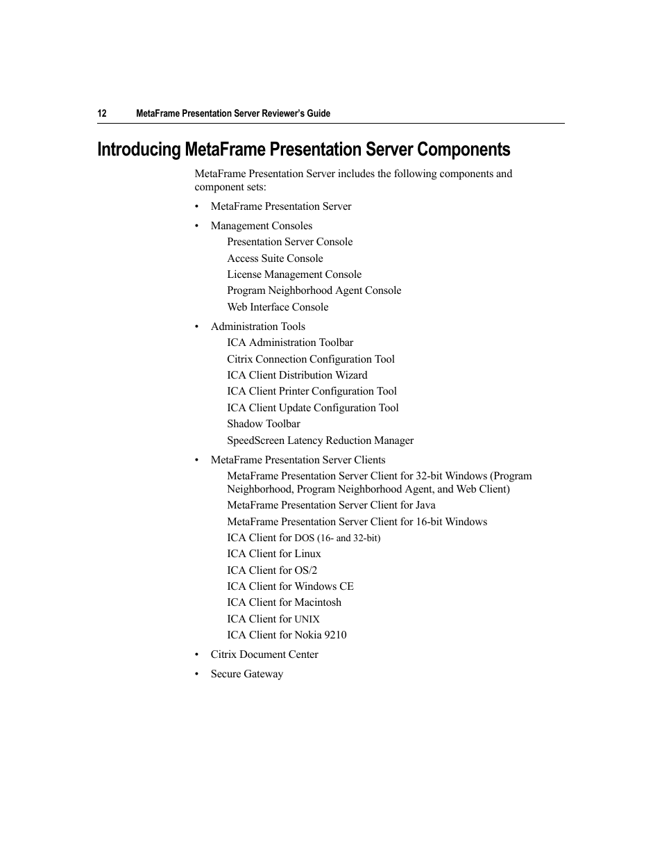 Citrix Systems MetaFrame Presentation Server User Manual | Page 12 / 97