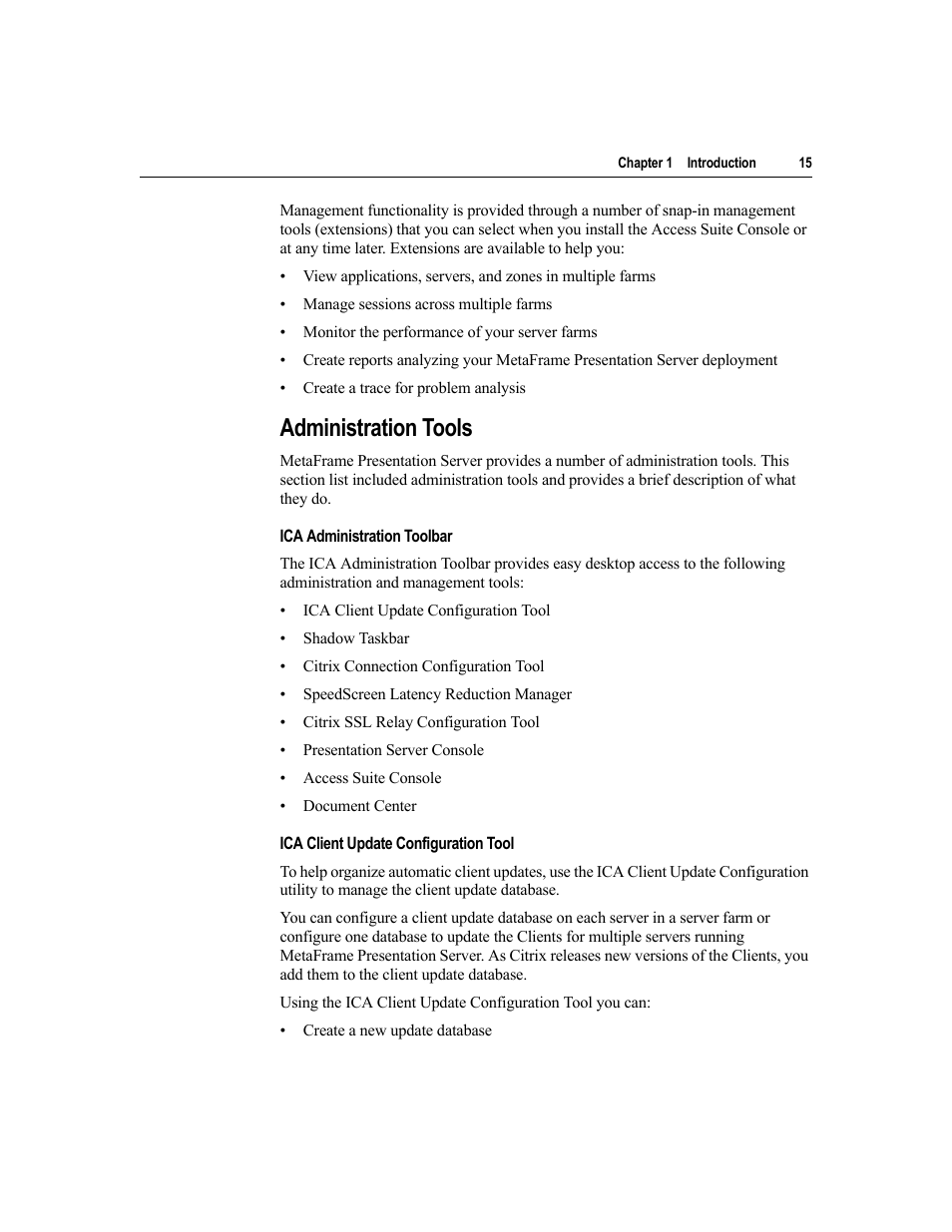 Administration tools | Citrix Systems MetaFrame Presentation Server User Manual | Page 15 / 97