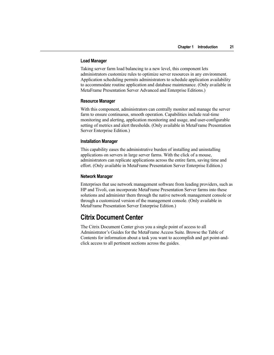 Citrix document center | Citrix Systems MetaFrame Presentation Server User Manual | Page 21 / 97