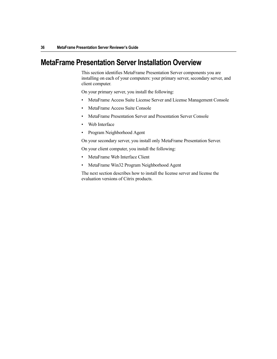 Licensing evaluation versions of citrix products | Citrix Systems MetaFrame Presentation Server User Manual | Page 36 / 97