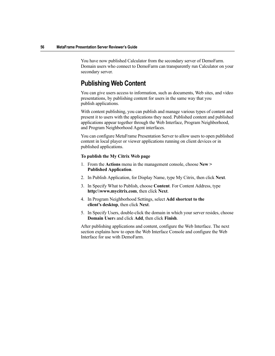 Publishing web content | Citrix Systems MetaFrame Presentation Server User Manual | Page 56 / 97
