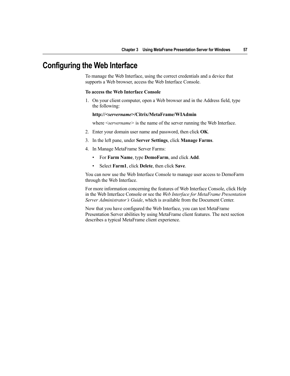 Configuring the web interface | Citrix Systems MetaFrame Presentation Server User Manual | Page 57 / 97