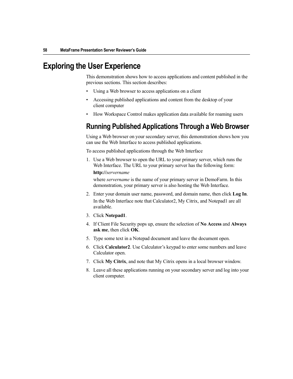 Exploring the user experience | Citrix Systems MetaFrame Presentation Server User Manual | Page 58 / 97
