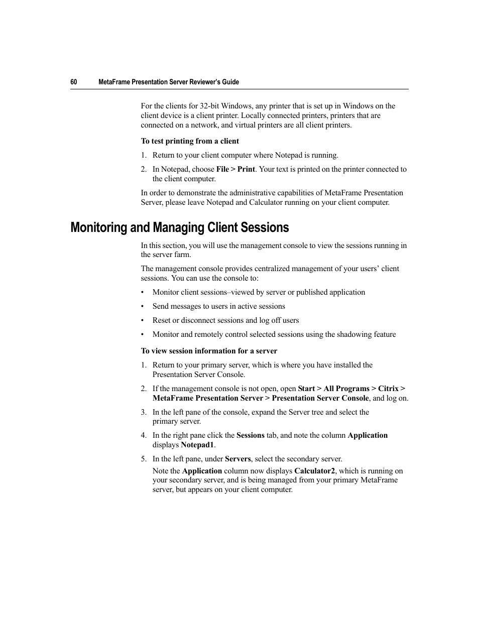 Monitoring and managing client sessions | Citrix Systems MetaFrame Presentation Server User Manual | Page 60 / 97