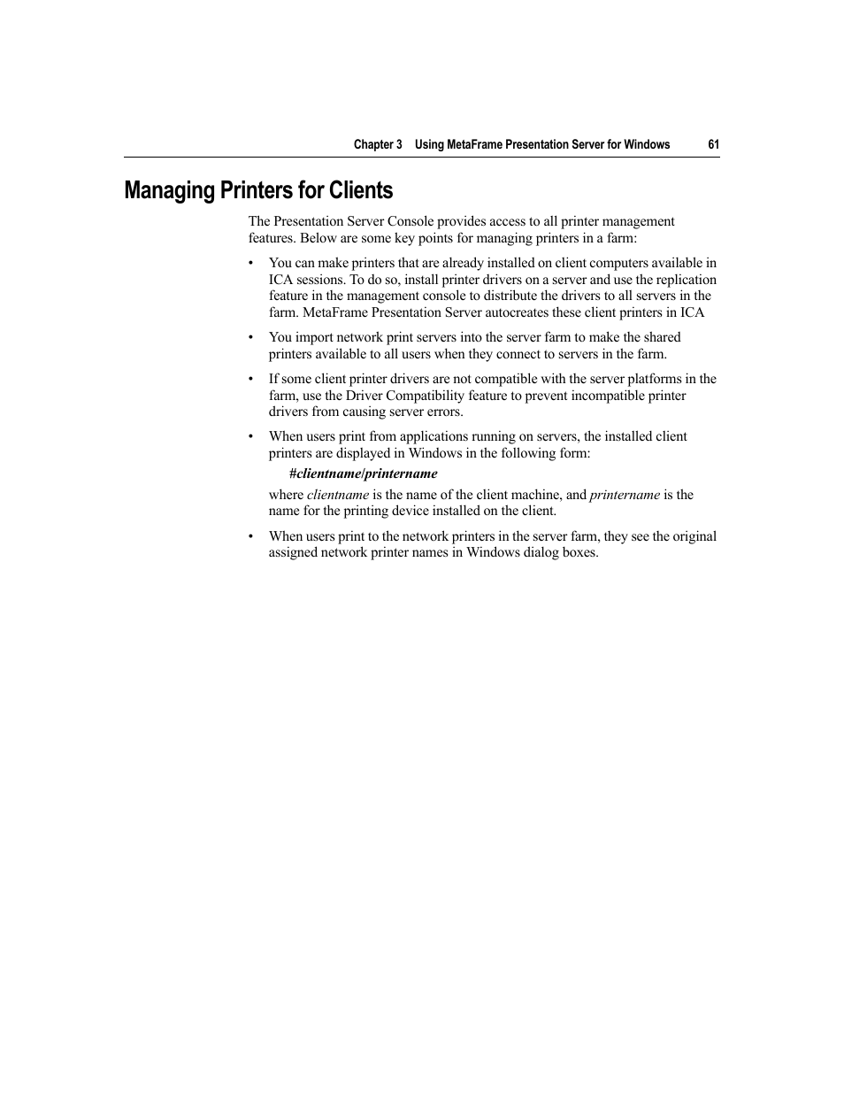Managing printers for clients | Citrix Systems MetaFrame Presentation Server User Manual | Page 61 / 97
