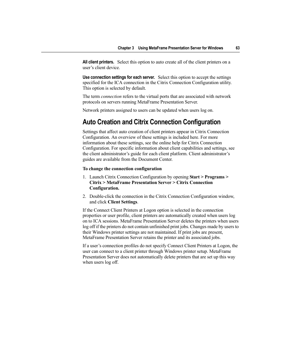 Auto creation and citrix connection configuration | Citrix Systems MetaFrame Presentation Server User Manual | Page 63 / 97