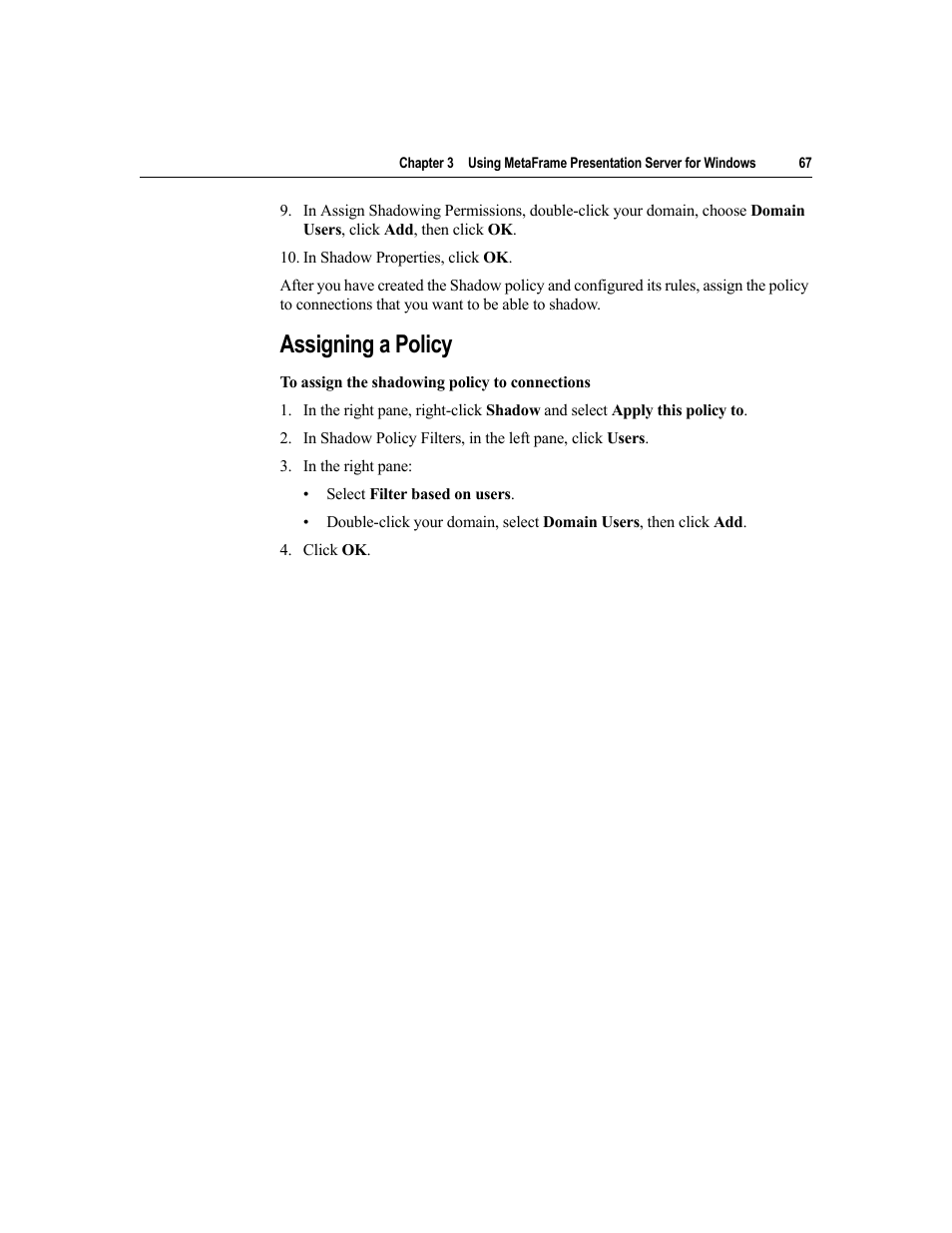 Assigning a policy | Citrix Systems MetaFrame Presentation Server User Manual | Page 67 / 97
