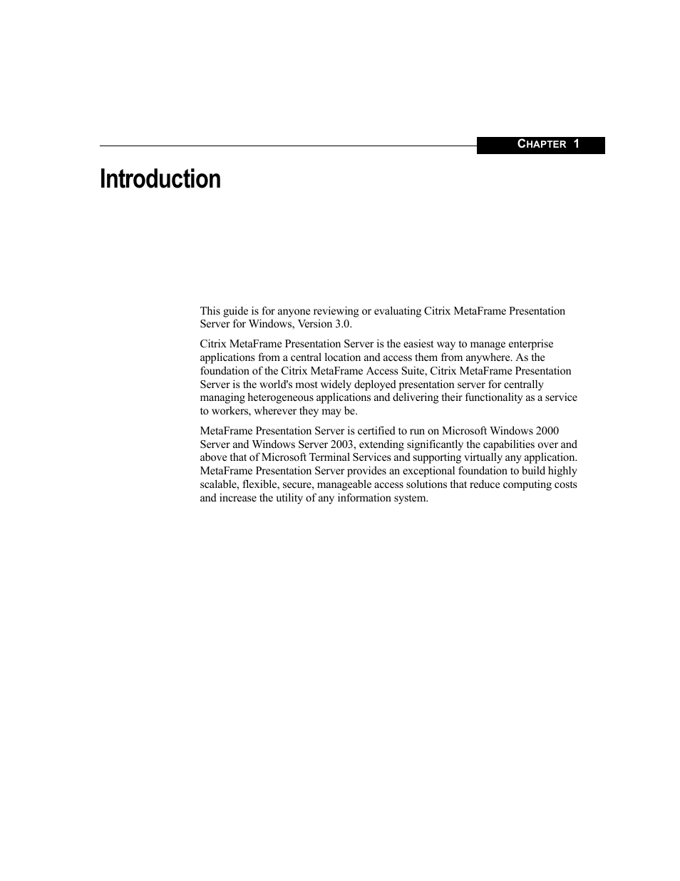 Introduction, Chapter 1 | Citrix Systems MetaFrame Presentation Server User Manual | Page 7 / 97