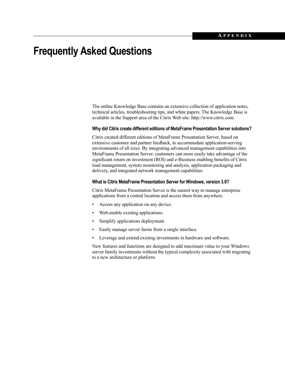 Frequently asked questions | Citrix Systems MetaFrame Presentation Server User Manual | Page 93 / 97