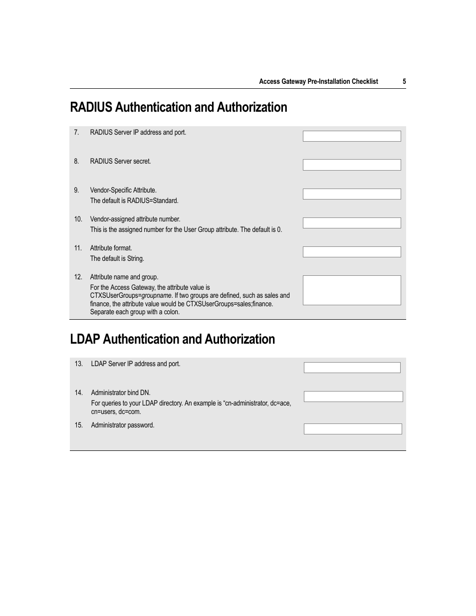 Radius authentication and authorization, Ldap authentication and authorization | Citrix Systems Citrix Access Gateway 4.2 User Manual | Page 5 / 6