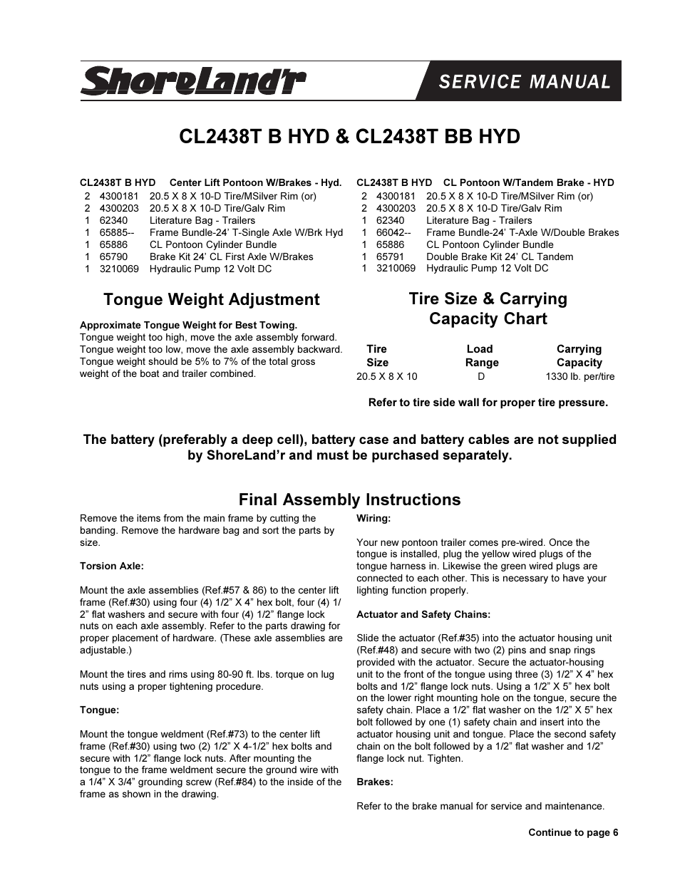 ShoreLand'r CL2438TB-HYD User Manual | 8 pages
