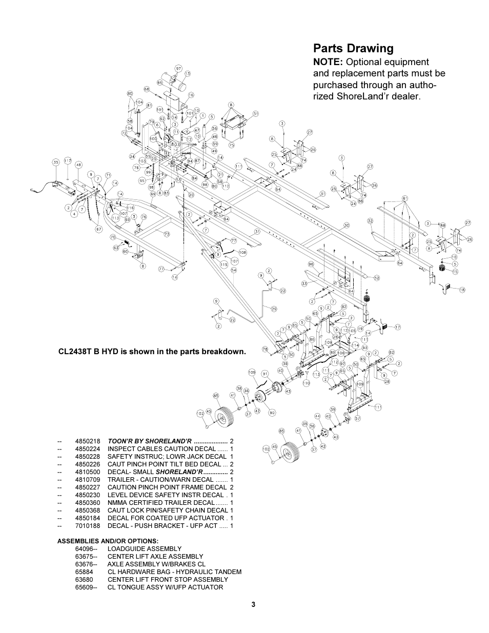 Parts drawing | ShoreLand'r CL2438TB-HYD User Manual | Page 3 / 8