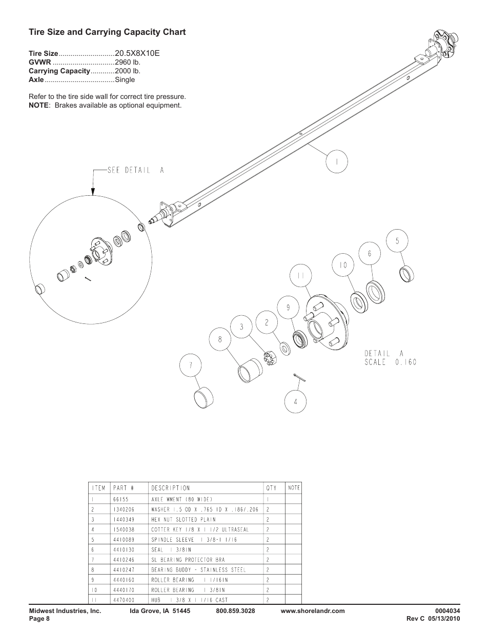 Tire size and carrying capacity chart | ShoreLand'r PT1720 V.1 User Manual | Page 8 / 9