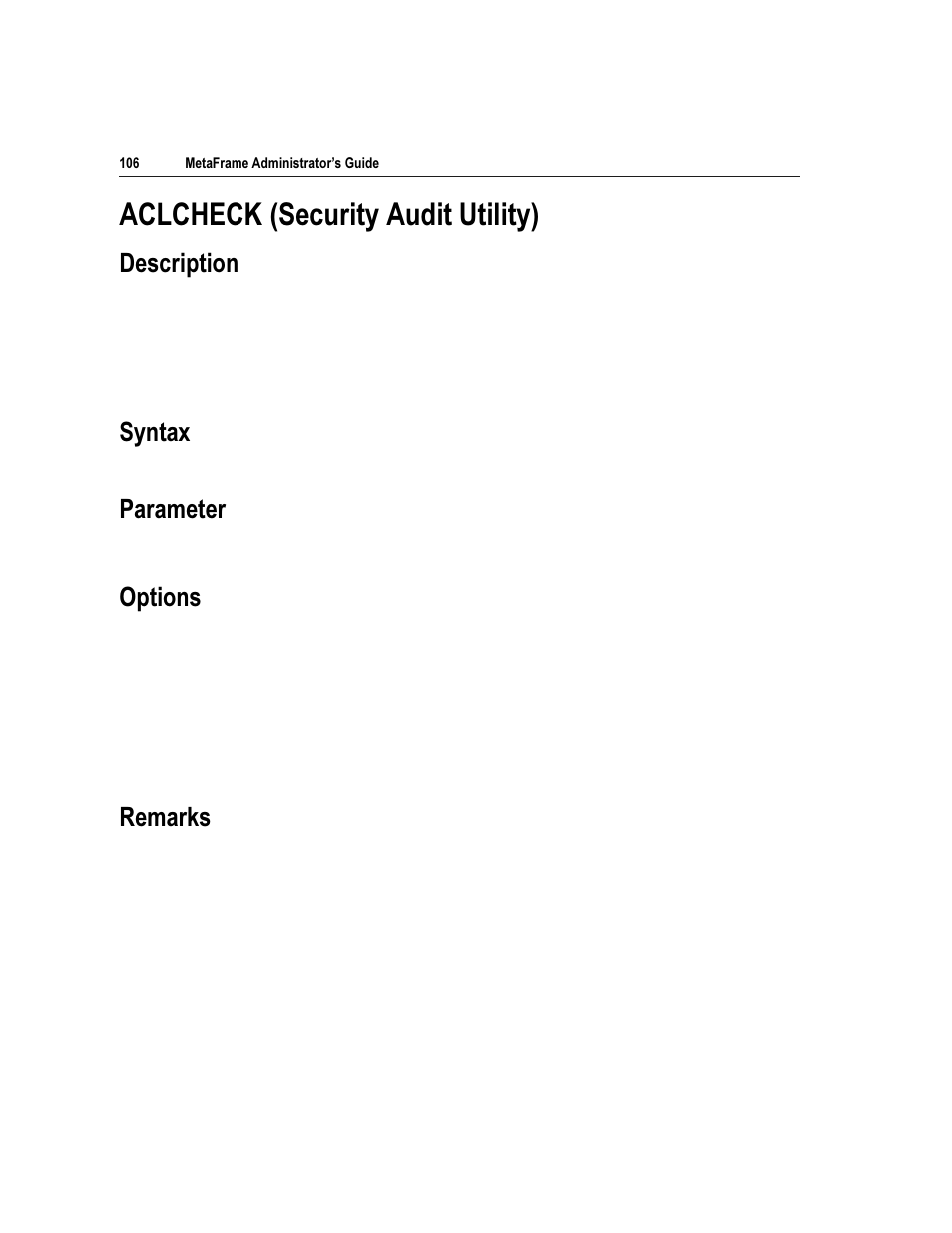6hfxulw\ $xglw 8wlolw, Hvfulswlrq, 6\qwd | 3dudphwhu, 2swlrqv, 5hpdunv | Citrix Systems Citrix MetaFrame Application for Windows 1.8 User Manual | Page 126 / 169