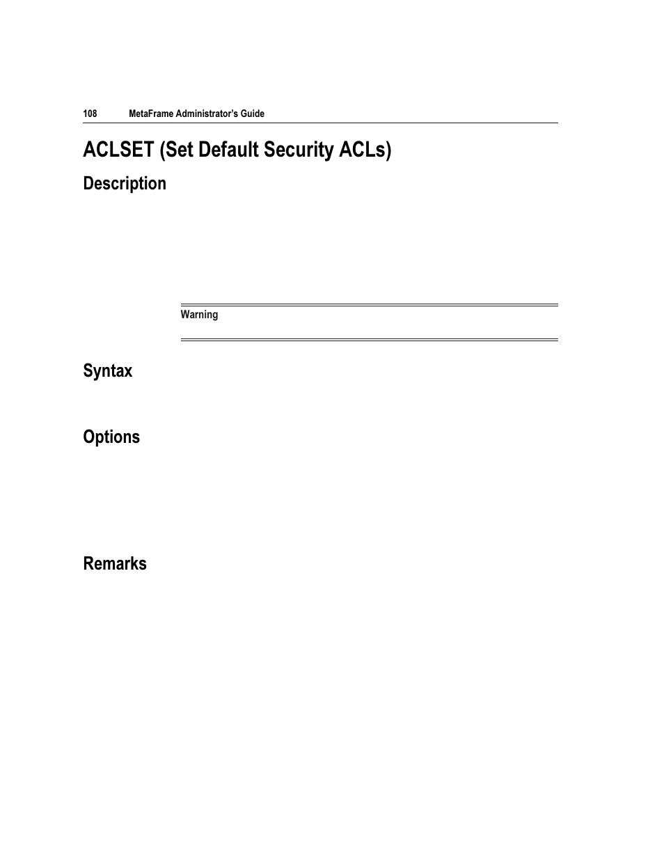 6(7 6hw 'hidxow 6hfxulw\ $&/v, Hvfulswlrq, 6\qwd | 2swlrqv, 5hpdunv | Citrix Systems Citrix MetaFrame Application for Windows 1.8 User Manual | Page 128 / 169