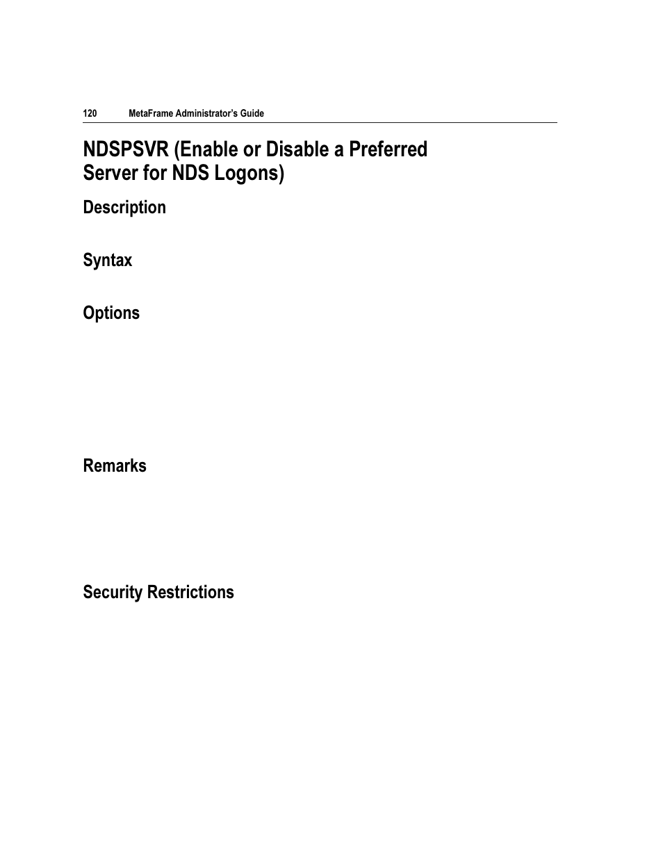 Hvfulswlrq, 6\qwd, 2swlrqv | 5hpdunv, 6hfxulw\ 5hvwulfwlrqv | Citrix Systems Citrix MetaFrame Application for Windows 1.8 User Manual | Page 140 / 169