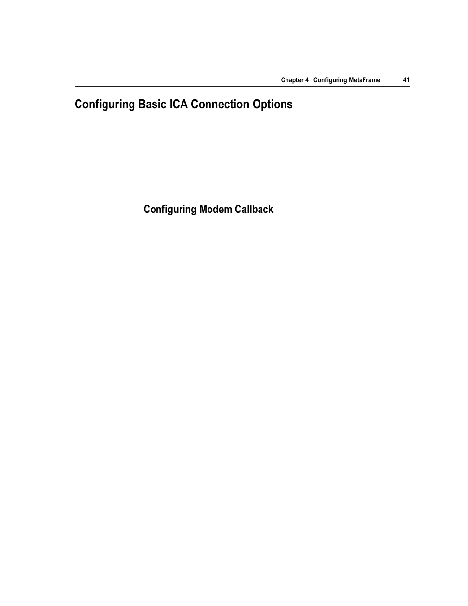 Rqiljxulqj %dvlf ,&$ &rqqhfwlrq 2swlrqv, Rqiljxulqj 0rghp &dooedfn | Citrix Systems Citrix MetaFrame Application for Windows 1.8 User Manual | Page 61 / 169