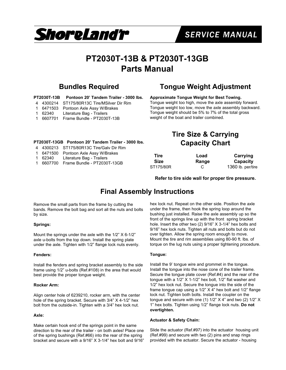 ShoreLand'r PT2030TB-13 User Manual | 4 pages