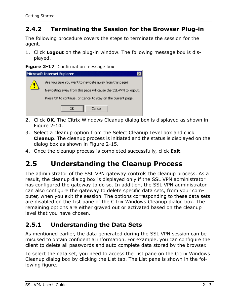 5 understanding the cleanup process, 5 understanding the cleanup process -13, 1 understanding the data sets -13 | 2 terminating the session for the browser plug-in, 1 understanding the data sets | Citrix Systems 9000 Series User Manual | Page 21 / 67