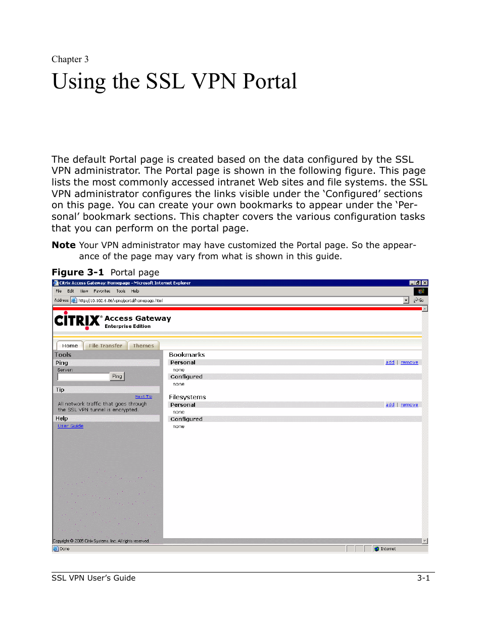 Using the ssl vpn portal, Chapter 3 - using the ssl vpn portal -1 | Citrix Systems 9000 Series User Manual | Page 25 / 67