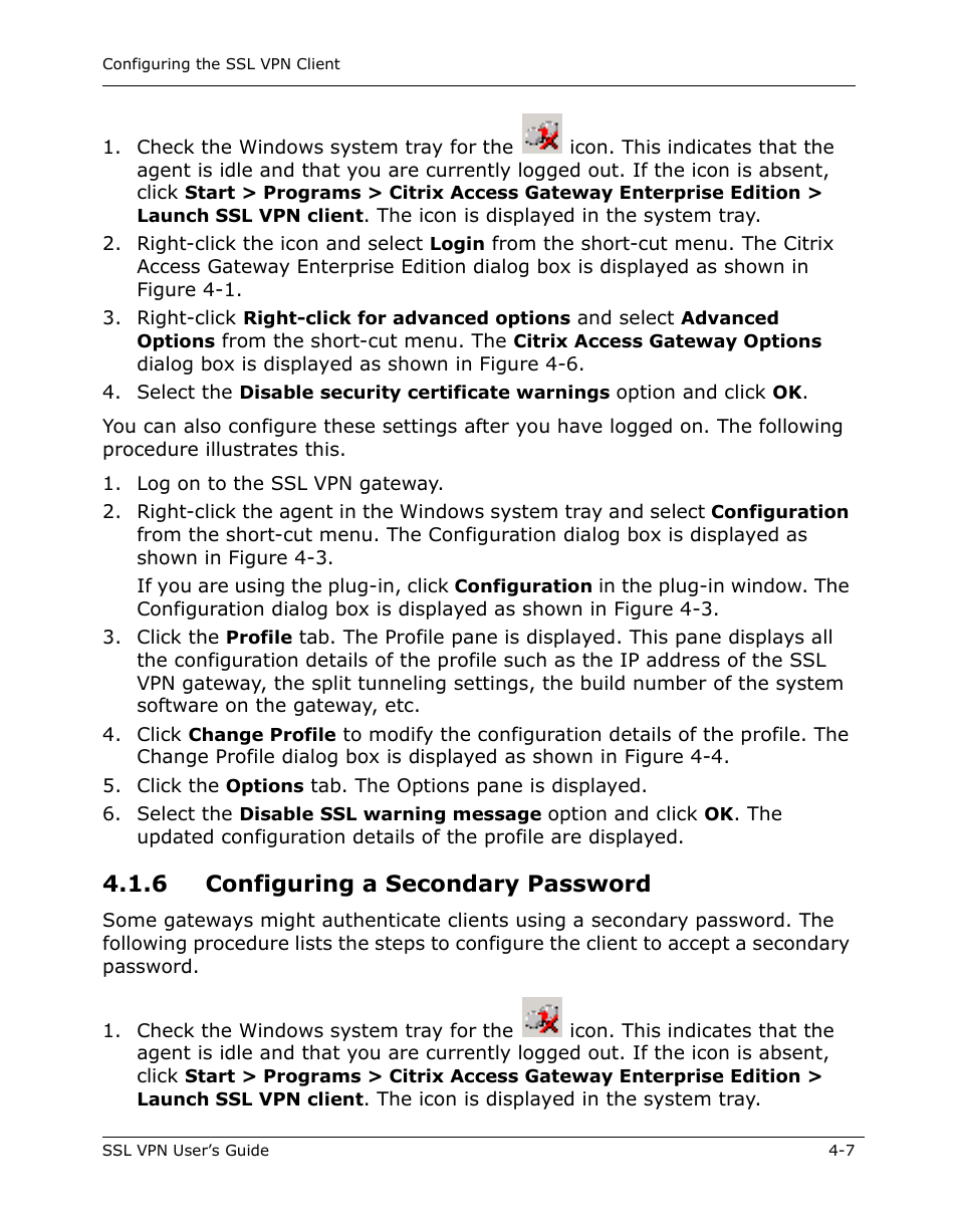 6 configuring a secondary password -7, 6 configuring a secondary password | Citrix Systems 9000 Series User Manual | Page 41 / 67