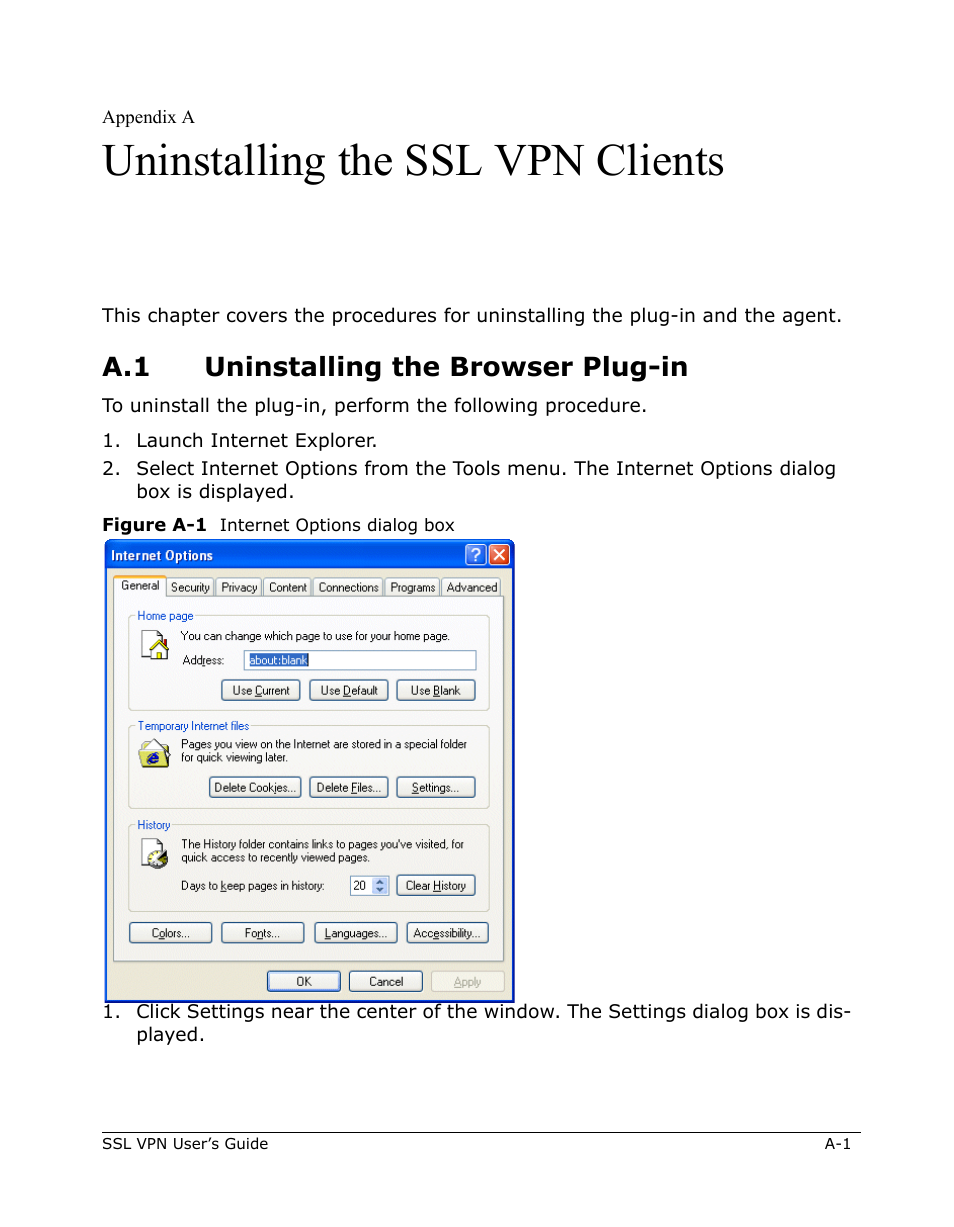 Uninstalling the ssl vpn clients, A.1 uninstalling the browser plug-in | Citrix Systems 9000 Series User Manual | Page 65 / 67