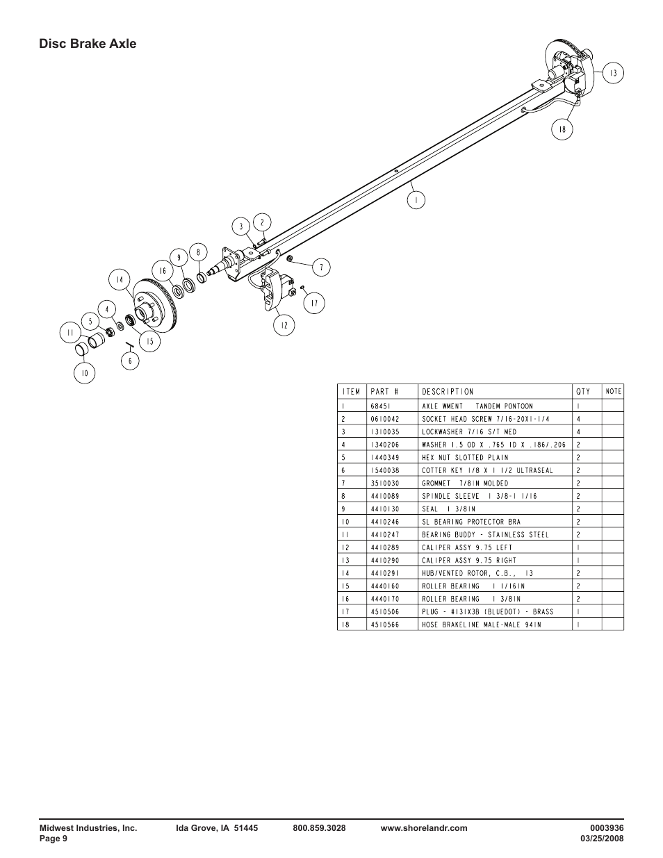 Disc brake axle | ShoreLand'r PT2147TAB User Manual | Page 9 / 10