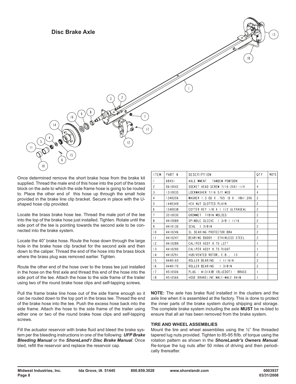 Disc brake axle | ShoreLand'r PT2147TABB User Manual | Page 8 / 10