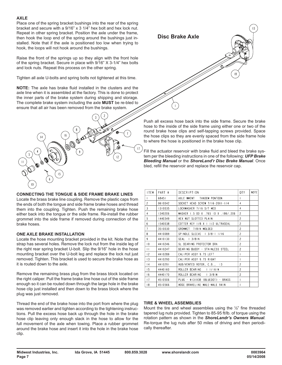 Disc brake axle | ShoreLand'r PT2325AB User Manual | Page 7 / 10