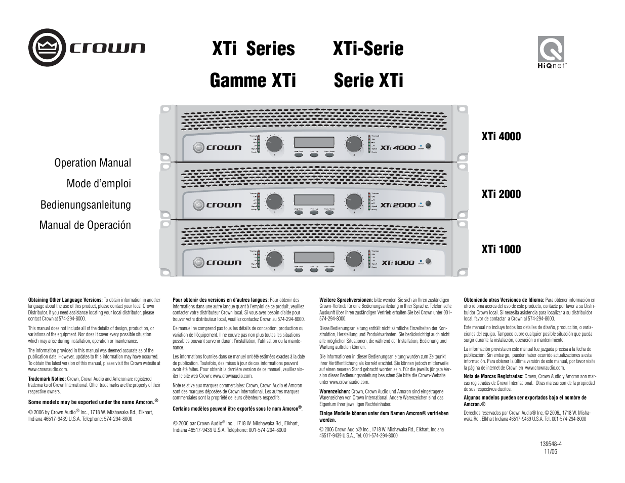 Crown Audio XTi 4000 User Manual | 44 pages