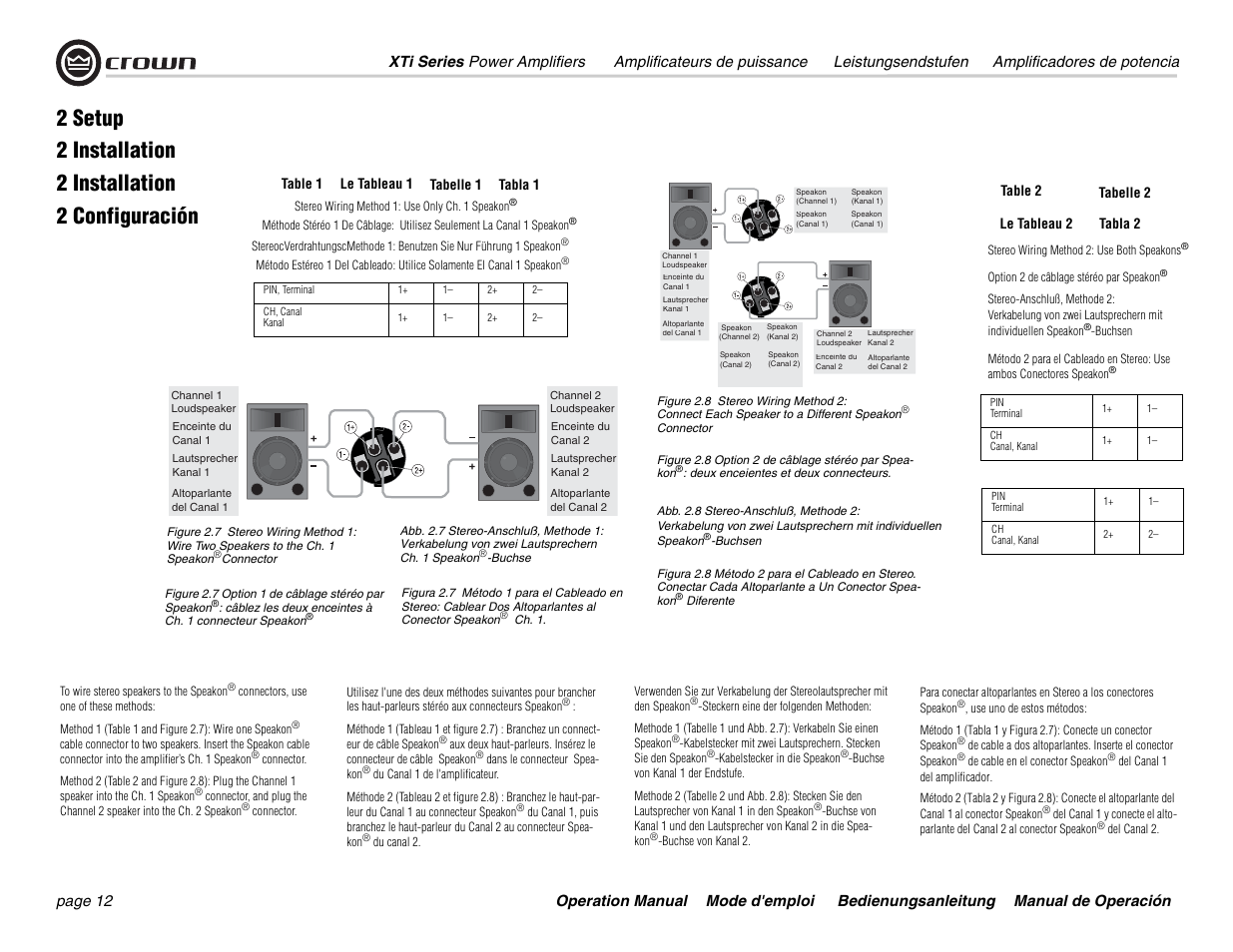 2 setup, 2 installation, 2 configuración | Crown Audio XTi 4000 User Manual | Page 12 / 44