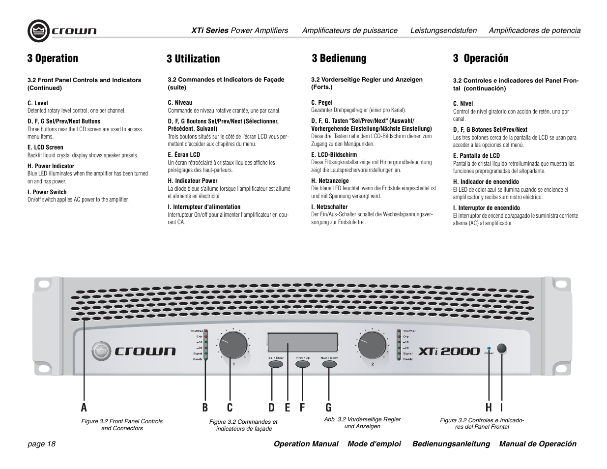 3 operation, 3 utilization 3 bedienung 3 operación | Crown Audio XTi 4000 User Manual | Page 18 / 44