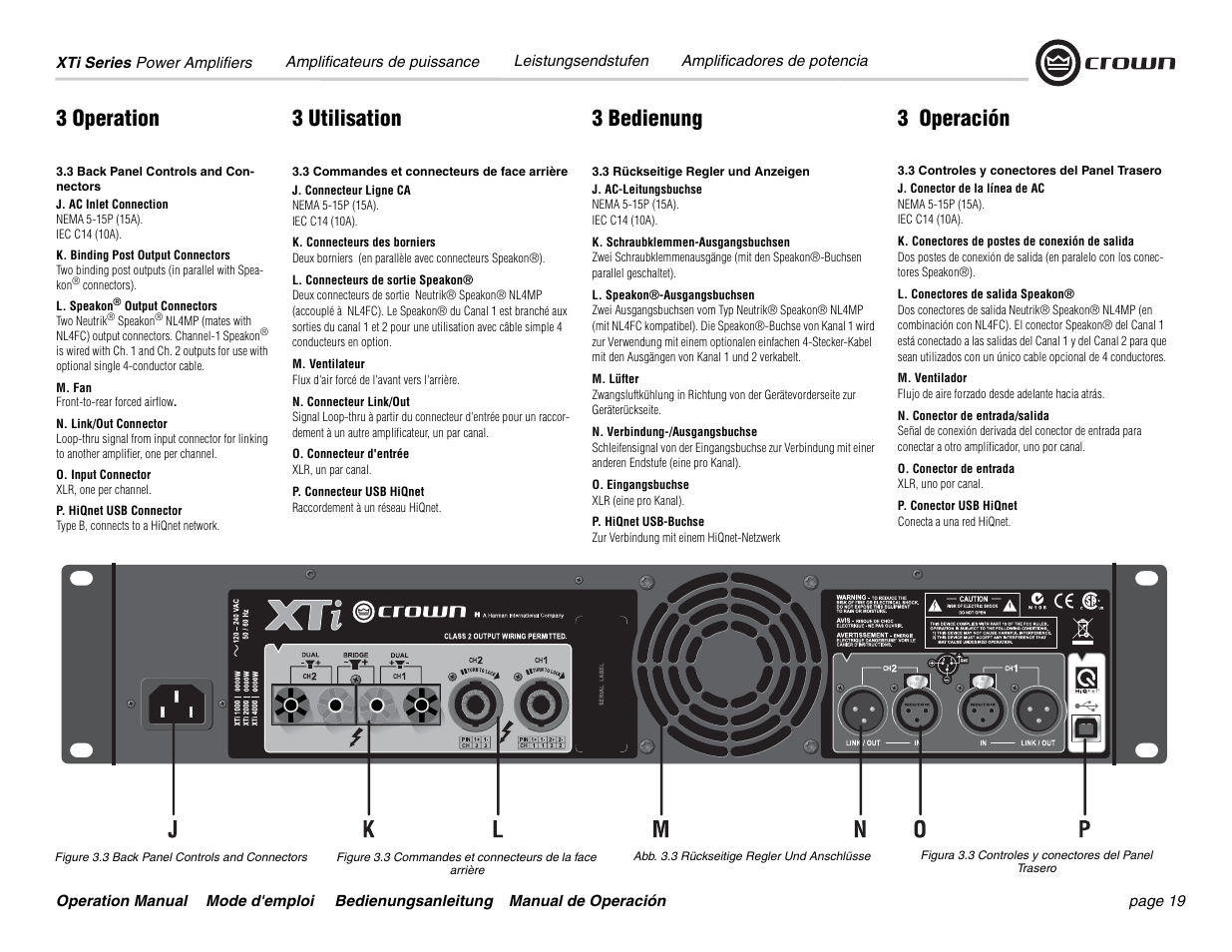 3 operation 3 bedienung 3 operación 3 utilisation | Crown Audio XTi 4000 User Manual | Page 19 / 44