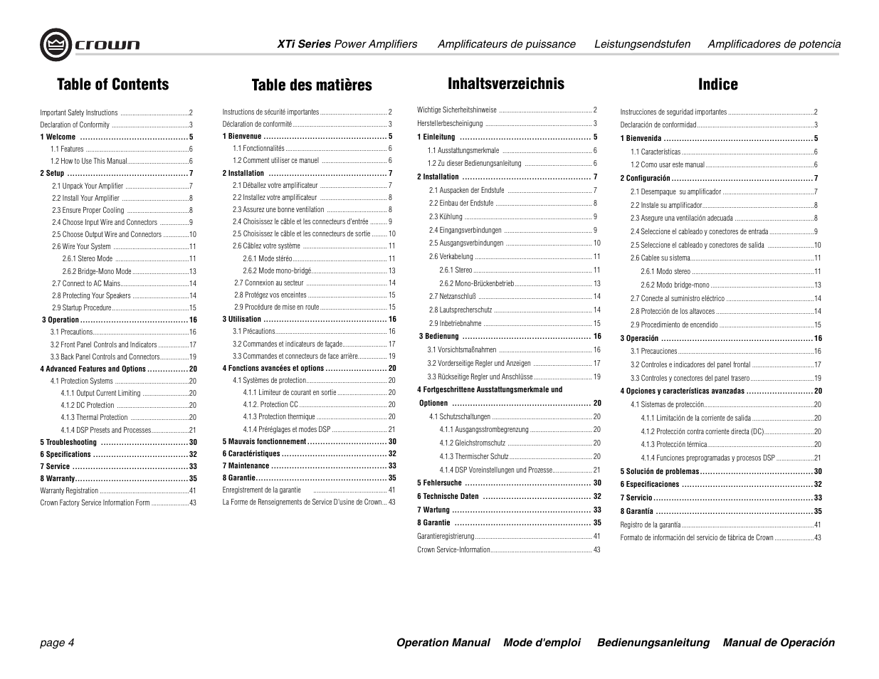 Crown Audio XTi 4000 User Manual | Page 4 / 44