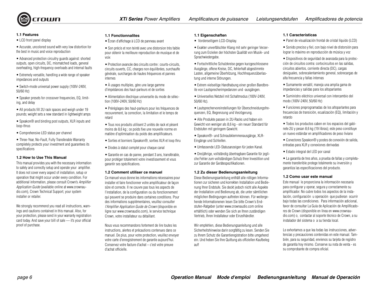 Crown Audio XTi 4000 User Manual | Page 6 / 44