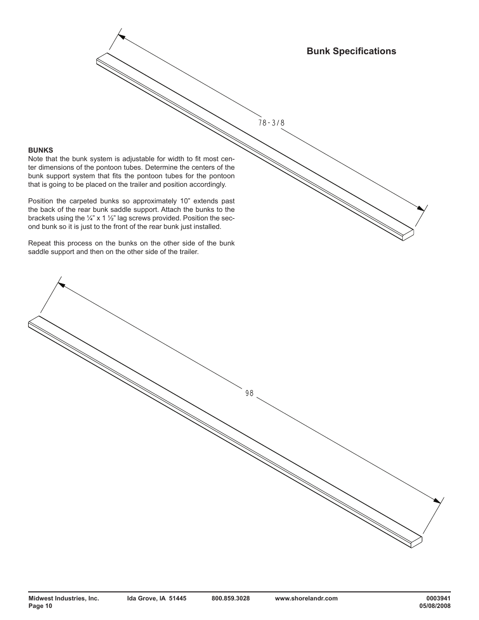 Bunk specifications | ShoreLand'r PT2347TAB User Manual | Page 10 / 12