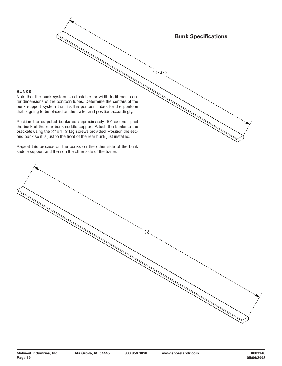 Bunk specifications | ShoreLand'r PT2347TB User Manual | Page 10 / 12